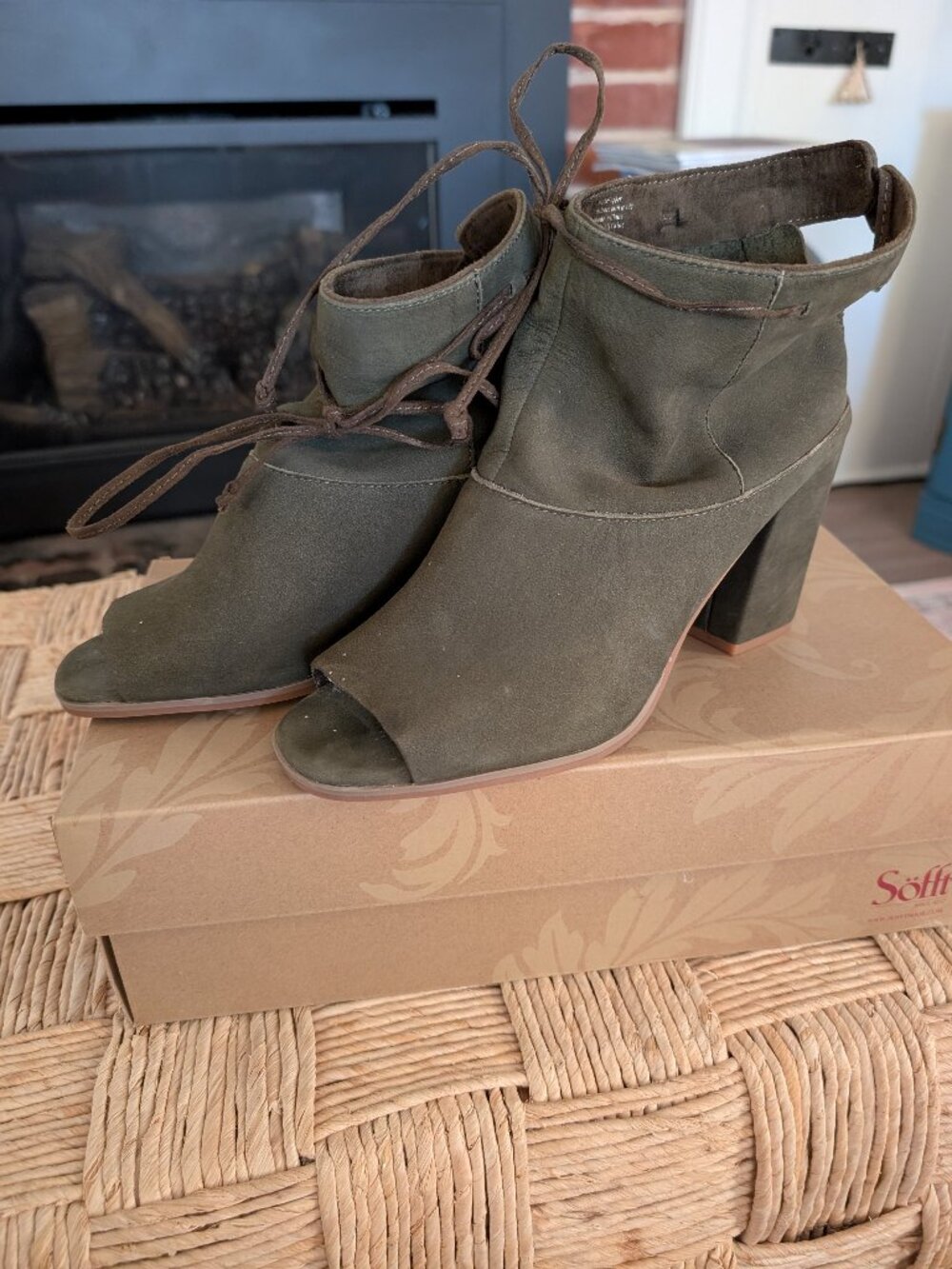 Green peekaboo sandals bootie